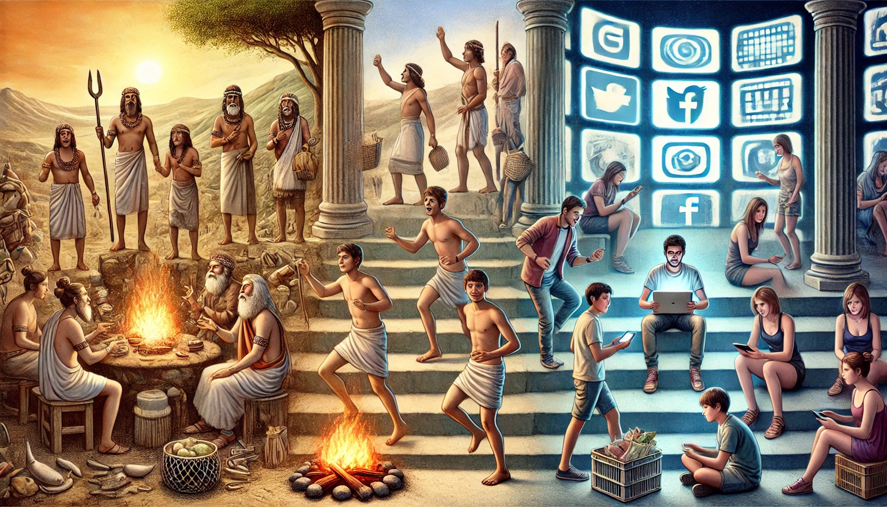 Ancient ritualistic play vs. modern capitalism and play in the digital age (Source - CHAT GPT)