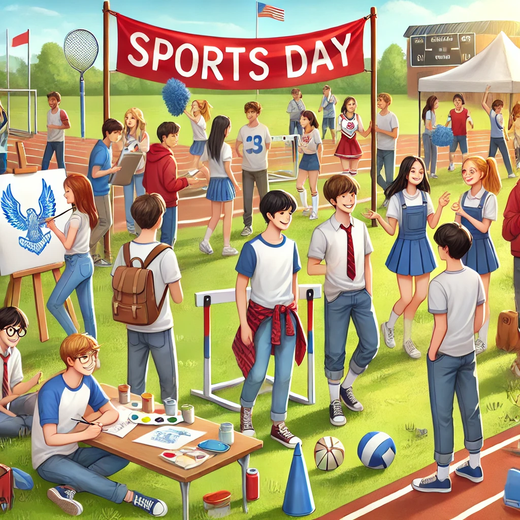 Energetic scene of high school students preparing for an athletic competition (Source - CHAT GPT)