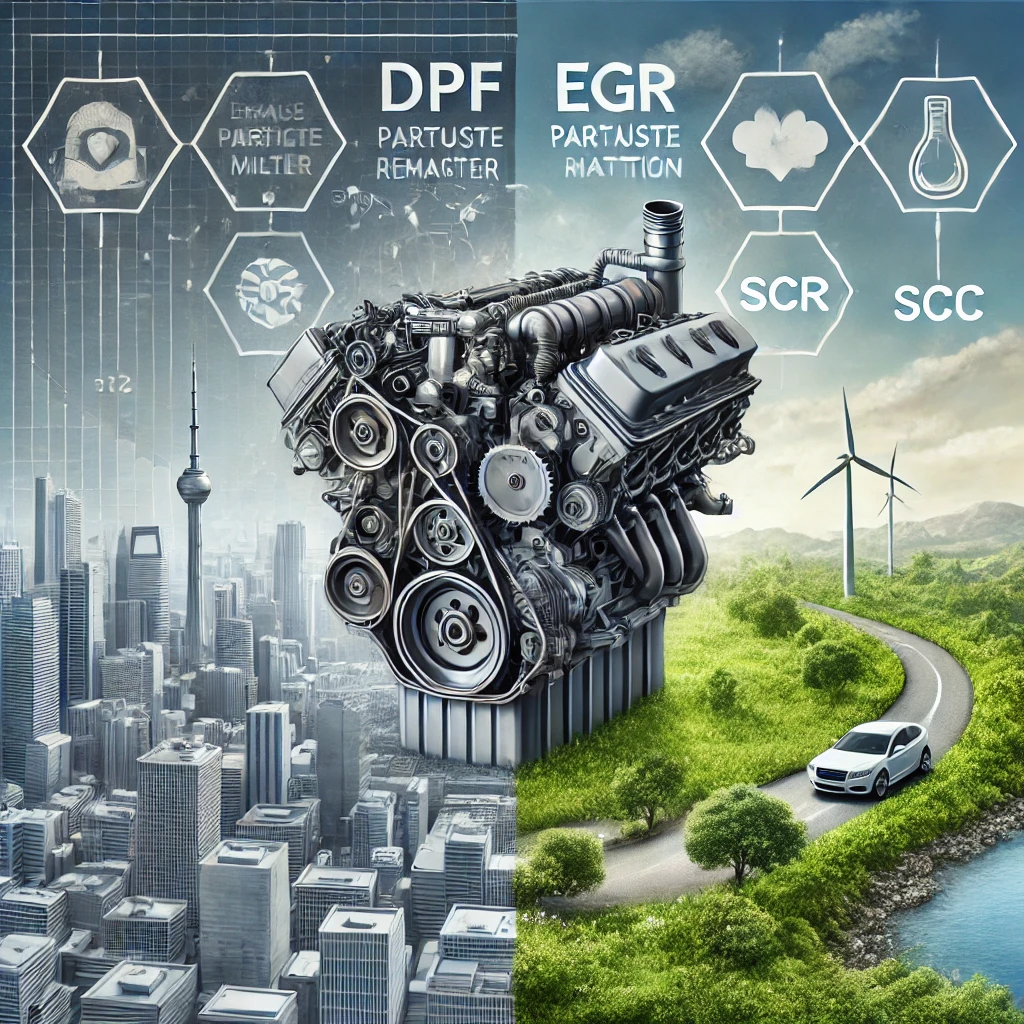 Photo depicting the contrast between modern diesel engines and emission reduction technologies (Source - CHAT GPT)