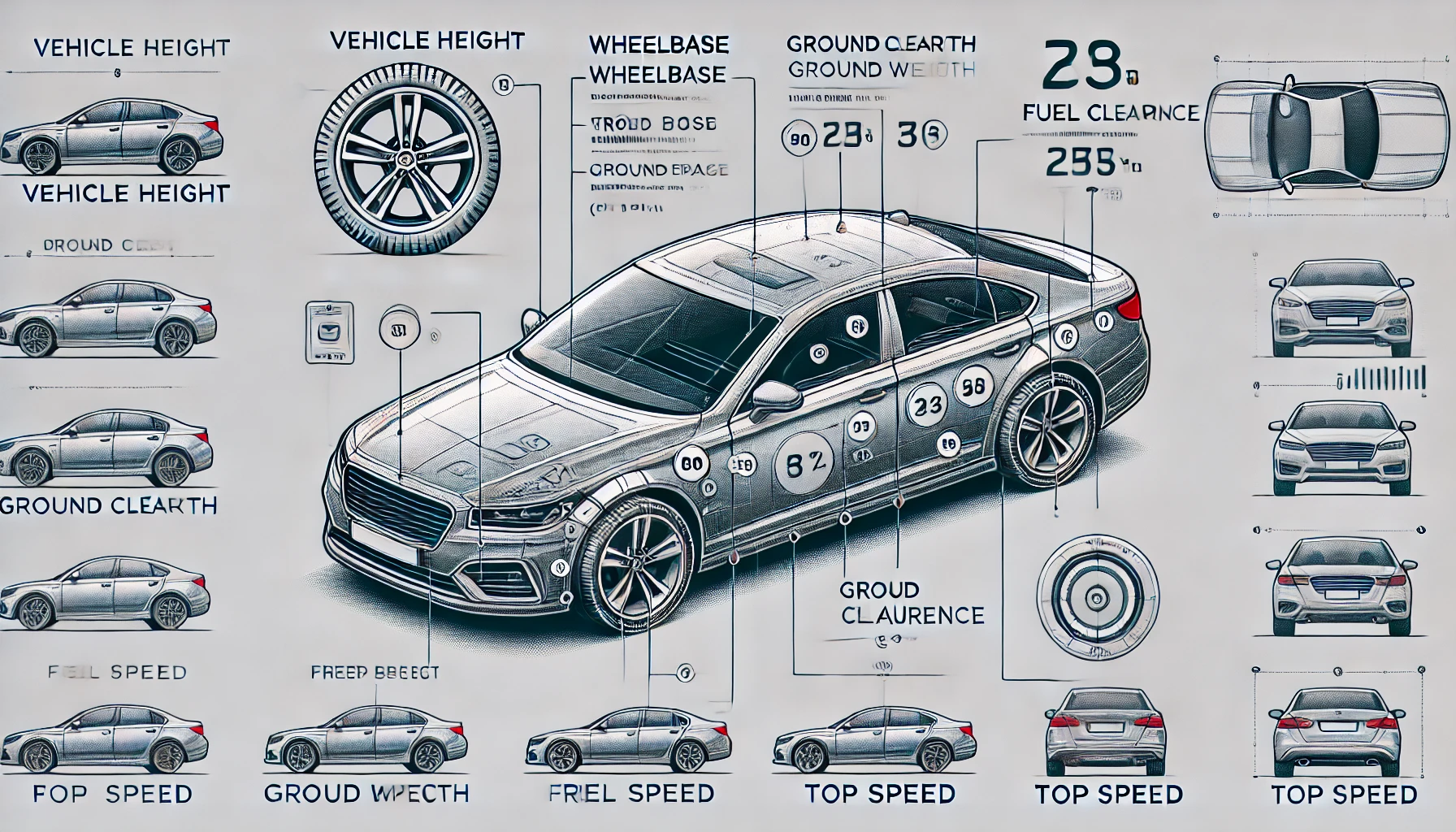 Main specifications and technical details of a modern sedan (Source - CHAT GPT)