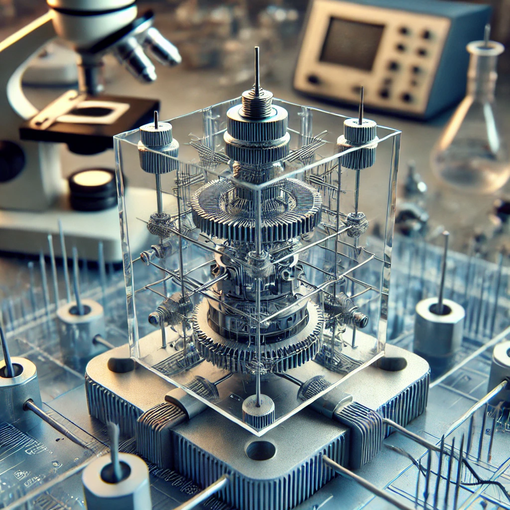 Structure and electrodes of a crystal oscillator (Source - chat gpt)