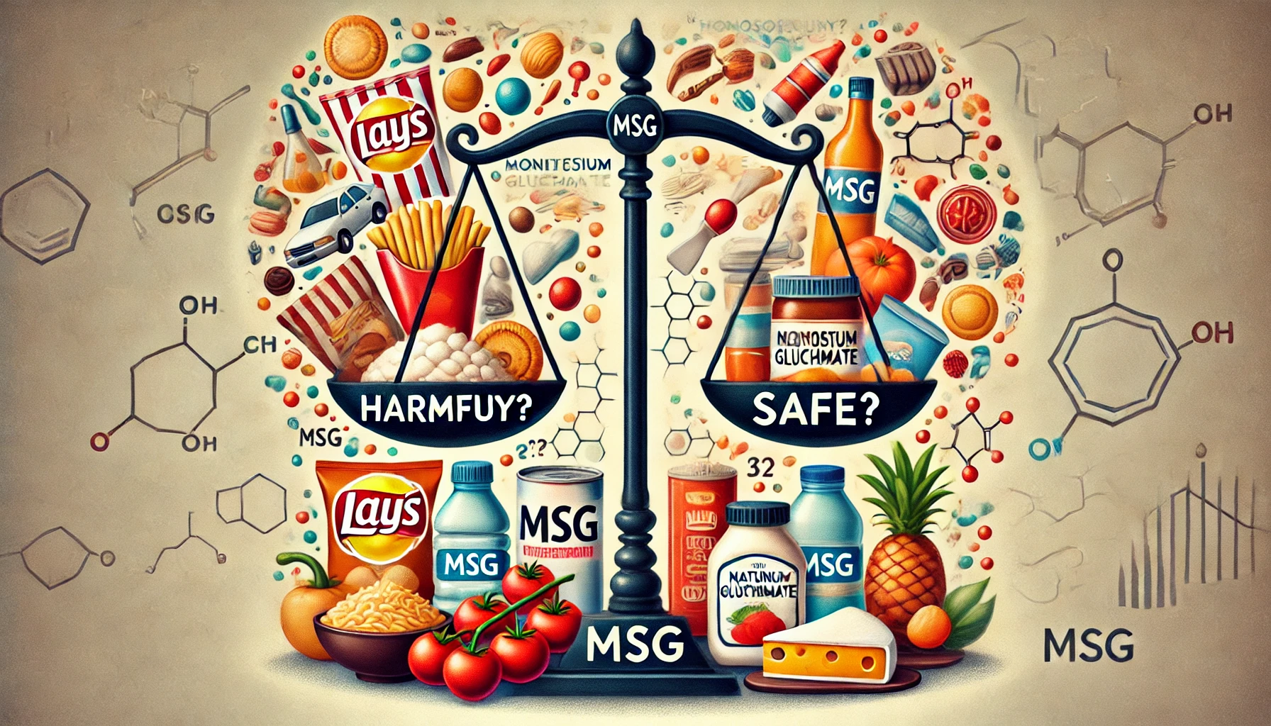 Illustration symbolizing the safety of various foods and MSG (Source - chat gpt)